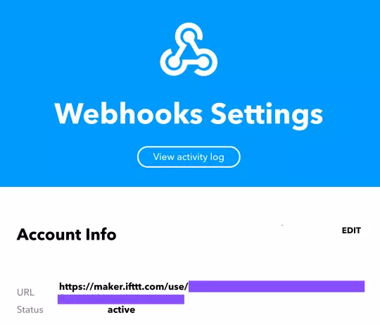 Webhook URL in the settings page