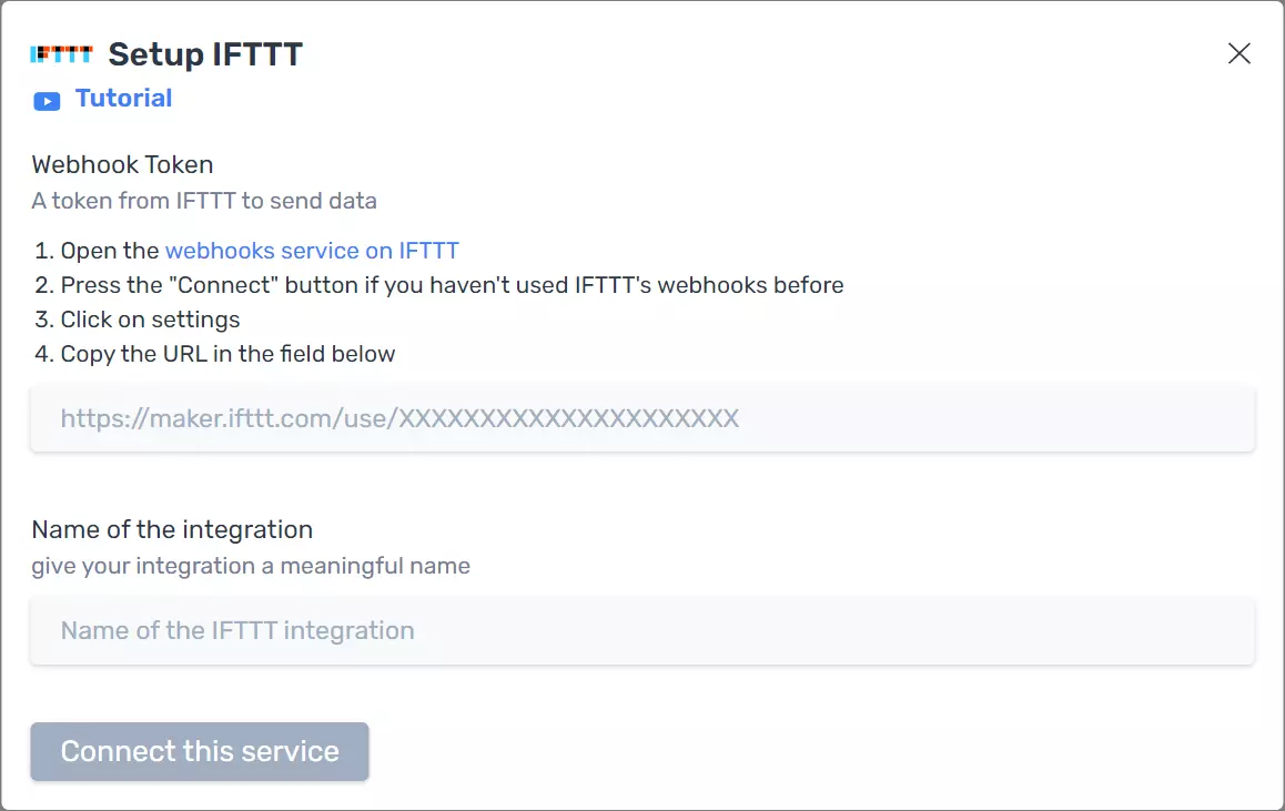 Configure the integration with IFTTT